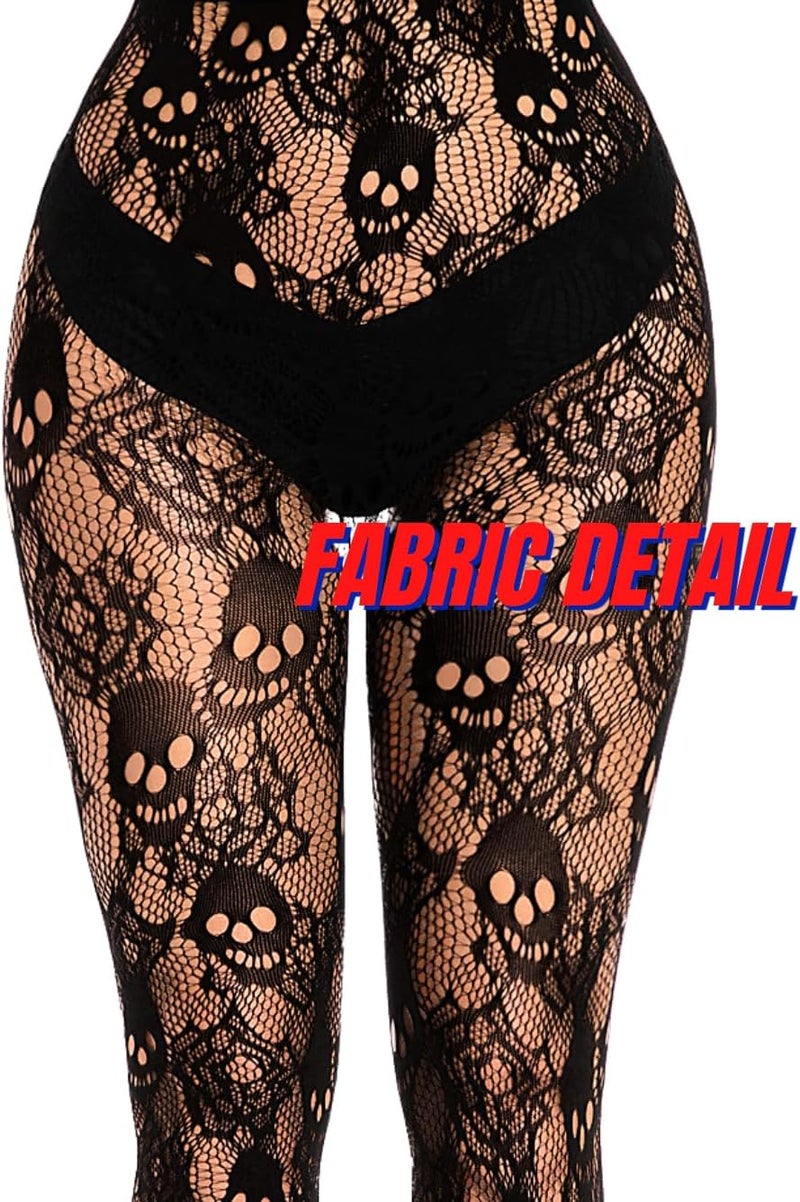 ShawGobow Goth Tights For Women,Sheer Mesh Skull Fishnets Leggings,Patterned Sexy Stockings Halloween Costume Black - Image 4